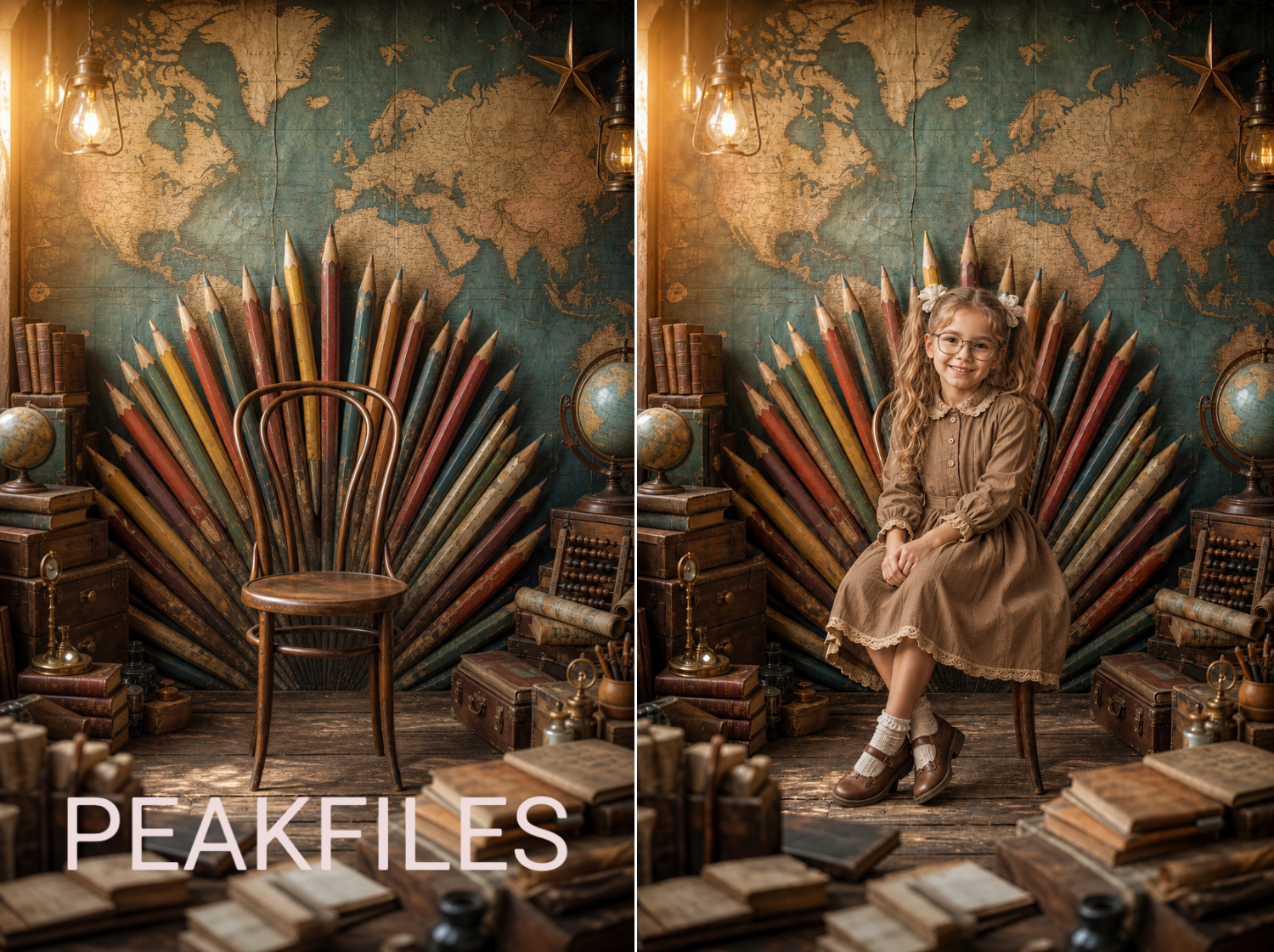 5 Vintage School Digital Backdrops, Old Library Classroom Background Bundle, Retro Student Portrait Overlay, Photoshop Composite JPG - Thumbnail 2
