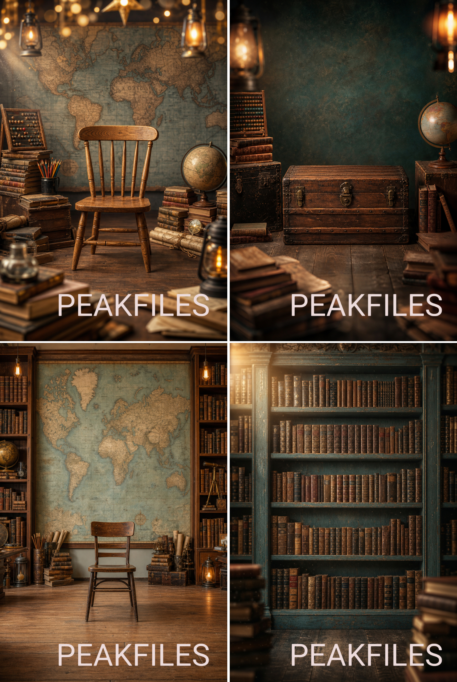 5 Vintage School Digital Backdrops, Old Library Classroom Background Bundle, Retro Student Portrait Overlay, Photoshop Composite JPG - Thumbnail 7
