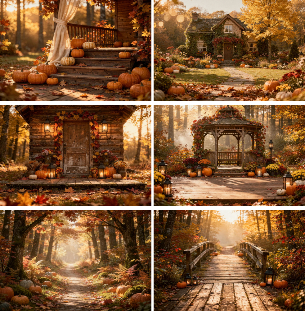 25 Fall Digital Backdrops, Autumn Photography Background Bundle, Rustic Pumpkin Forest, Harvest Portrait Scene, Instant Download - Thumbnail 2