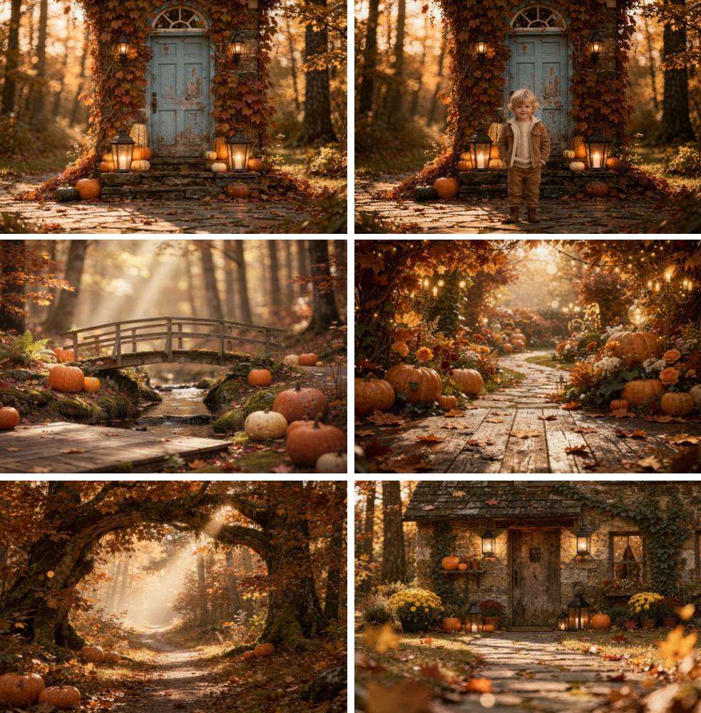 25 Fall Digital Backdrops, Autumn Photography Background Bundle, Rustic Pumpkin Forest, Harvest Portrait Scene, Instant Download - Thumbnail 3