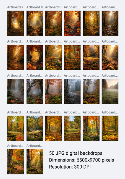 50 Autumn Forest Digital Backdrops, Fall Photography Background Bundle, Woodland Portrait Scenes,  Maternity, Child, Family Photoshoot - Thumbnail 9
