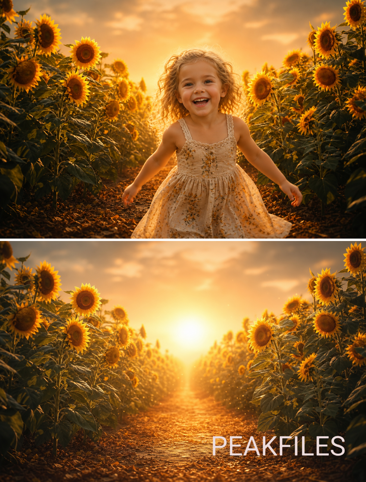 Sunflower Field Digital Backdrop, Golden Summer Photography Background, Baby Child Maternity Family Portrait, Rustic Farm Sunset Scene, JPG - Thumbnail 2
