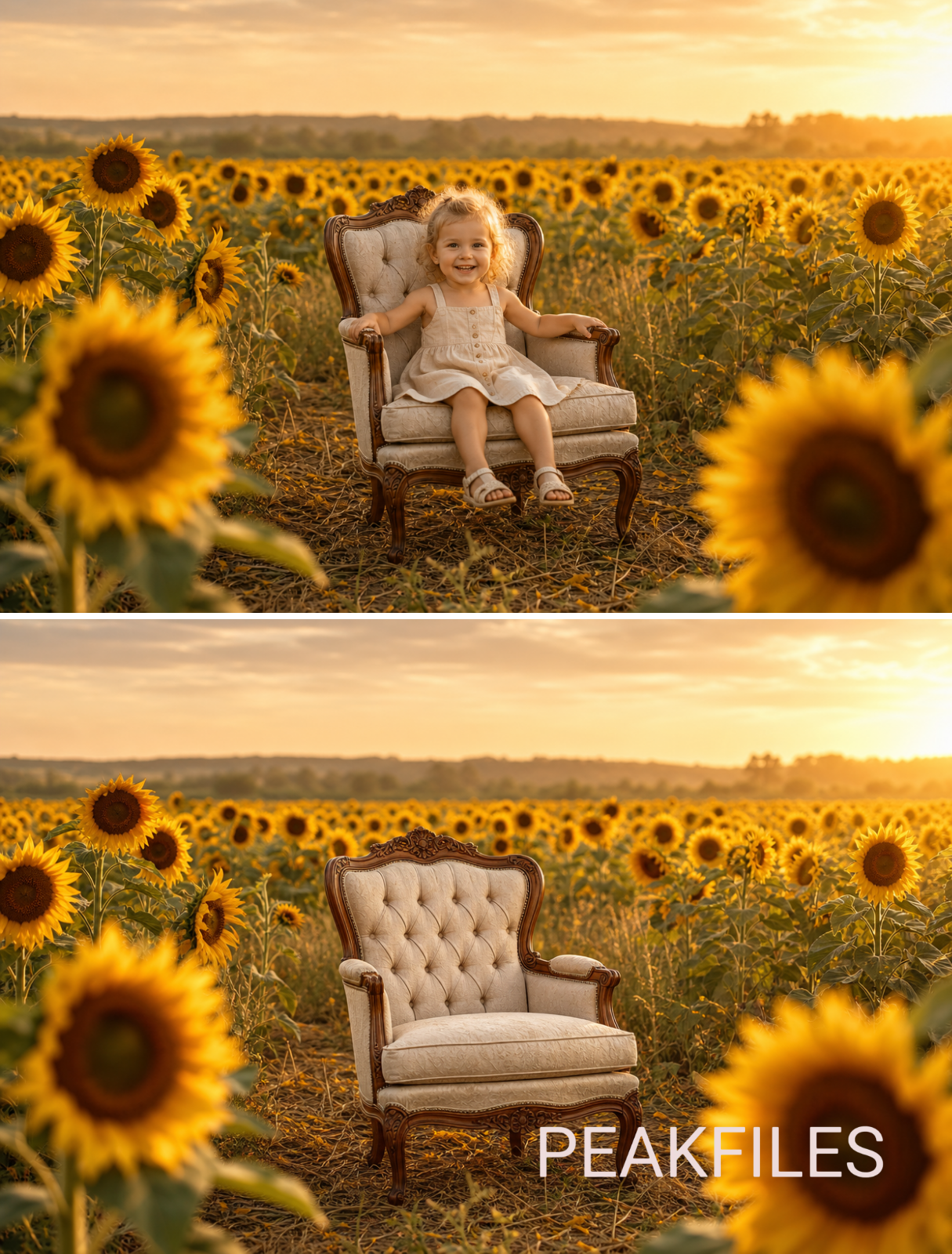 Sunflower Field Digital Backdrop, Golden Summer Photography Background, Baby Child Maternity Family Portrait, Rustic Farm Sunset Scene, JPG - Thumbnail 3