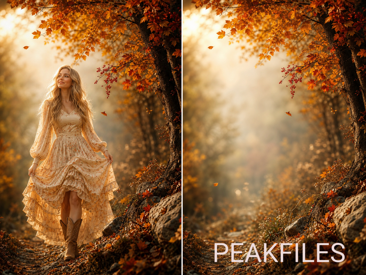 40 Golden Autumn Portrait Digital Backdrops, Fall Forest Photography Background Bundle, Maternity Baby Child Family Photoshop Composite JPG - Thumbnail 5