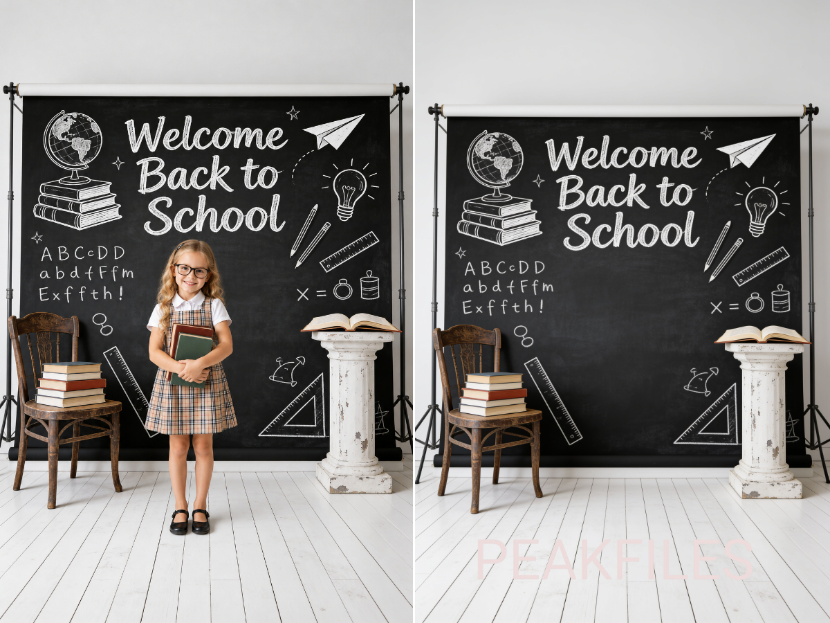 40 School Portrait Digital Backdrops, Classroom Backgrounds, Back to School Photography, Chalkboard, Teacher, Library, Globe, Apple - Thumbnail 3