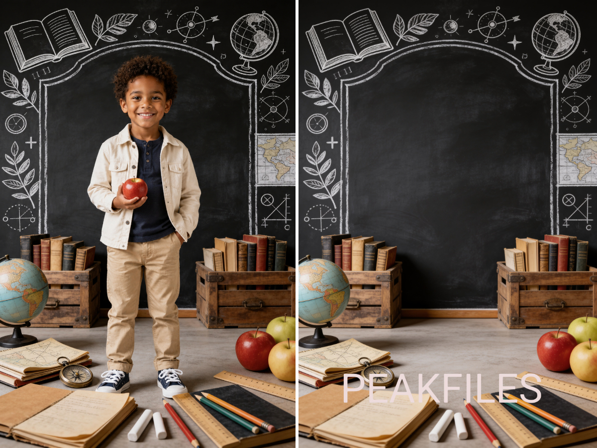 40 School Portrait Digital Backdrops, Classroom Backgrounds, Back to School Photography, Chalkboard, Teacher, Library, Globe, Apple - Thumbnail 4