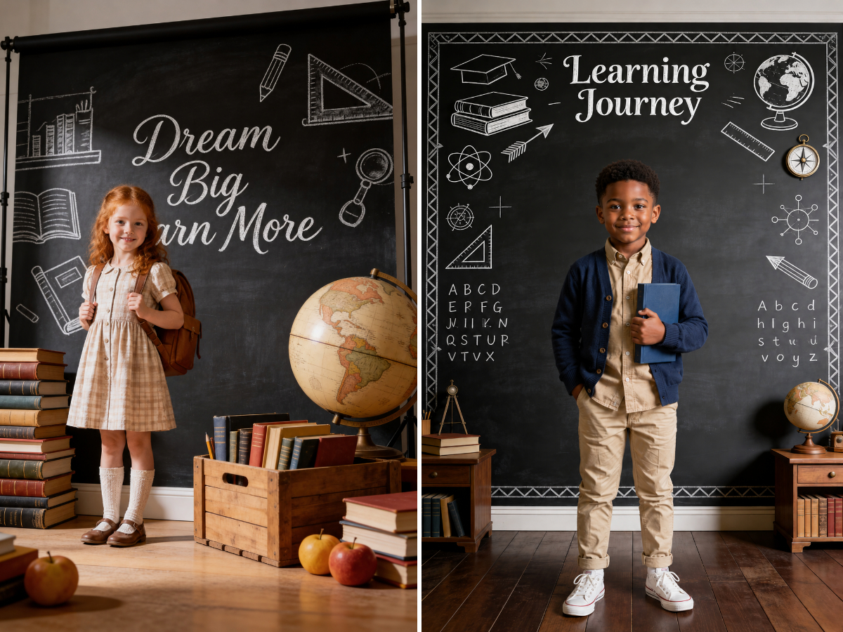 40 School Portrait Digital Backdrops, Classroom Backgrounds, Back to School Photography, Chalkboard, Teacher, Library, Globe, Apple - Thumbnail 6