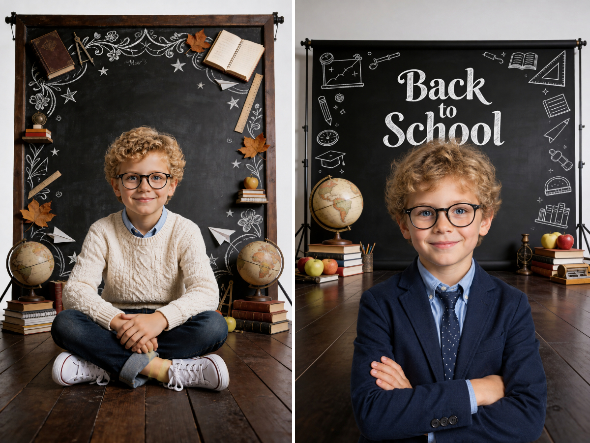 40 School Portrait Digital Backdrops, Classroom Backgrounds, Back to School Photography, Chalkboard, Teacher, Library, Globe, Apple - Thumbnail 7
