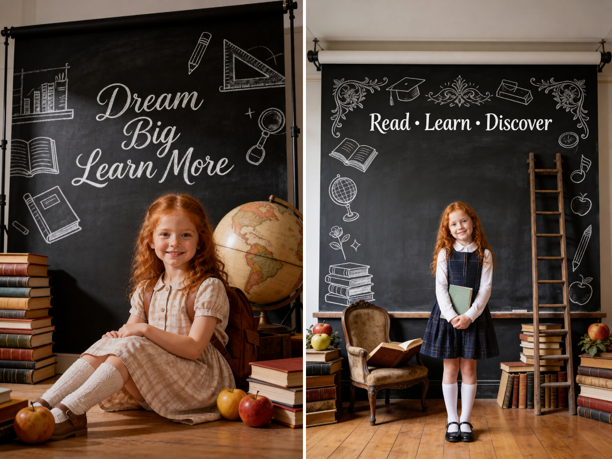 40 School Portrait Digital Backdrops, Classroom Backgrounds, Back to School Photography, Chalkboard, Teacher, Library, Globe, Apple - Thumbnail 8