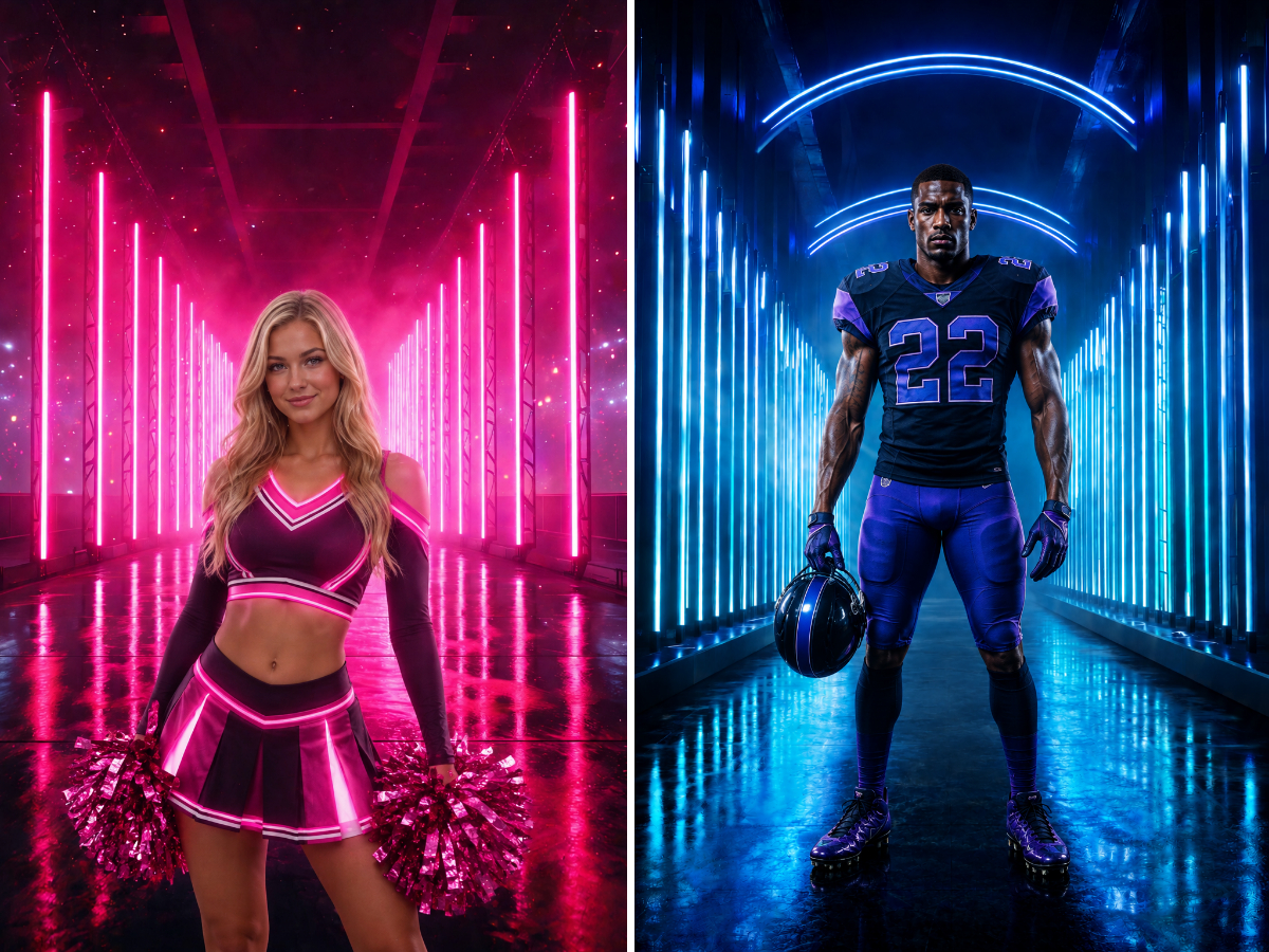 60 Neon Tunnel Digital Backdrops, Sports Photography Backgrounds, Football Cheerleading Soccer Basketball, Athlete Portraits - Thumbnail 8