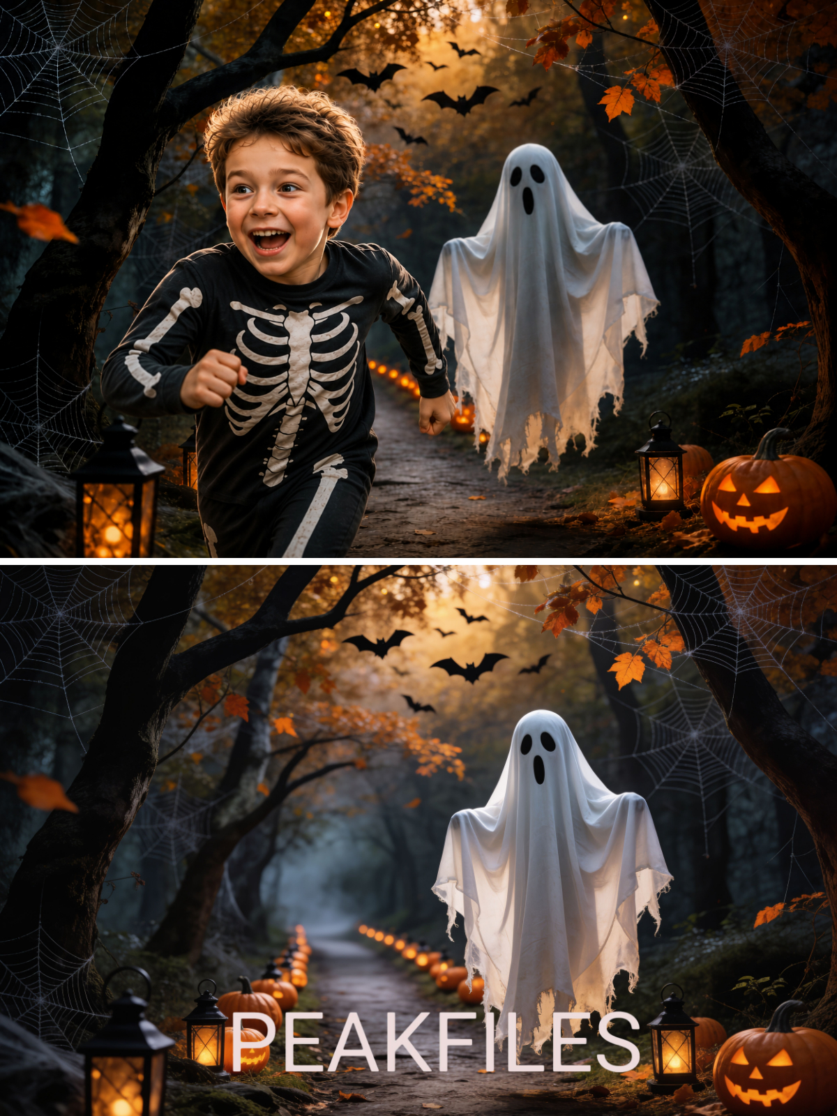 Halloween Digital Backdrops, Ghost Photography Backgrounds, Spooky Portrait Scenes, Haunted Forest JPG  Set - Thumbnail 3