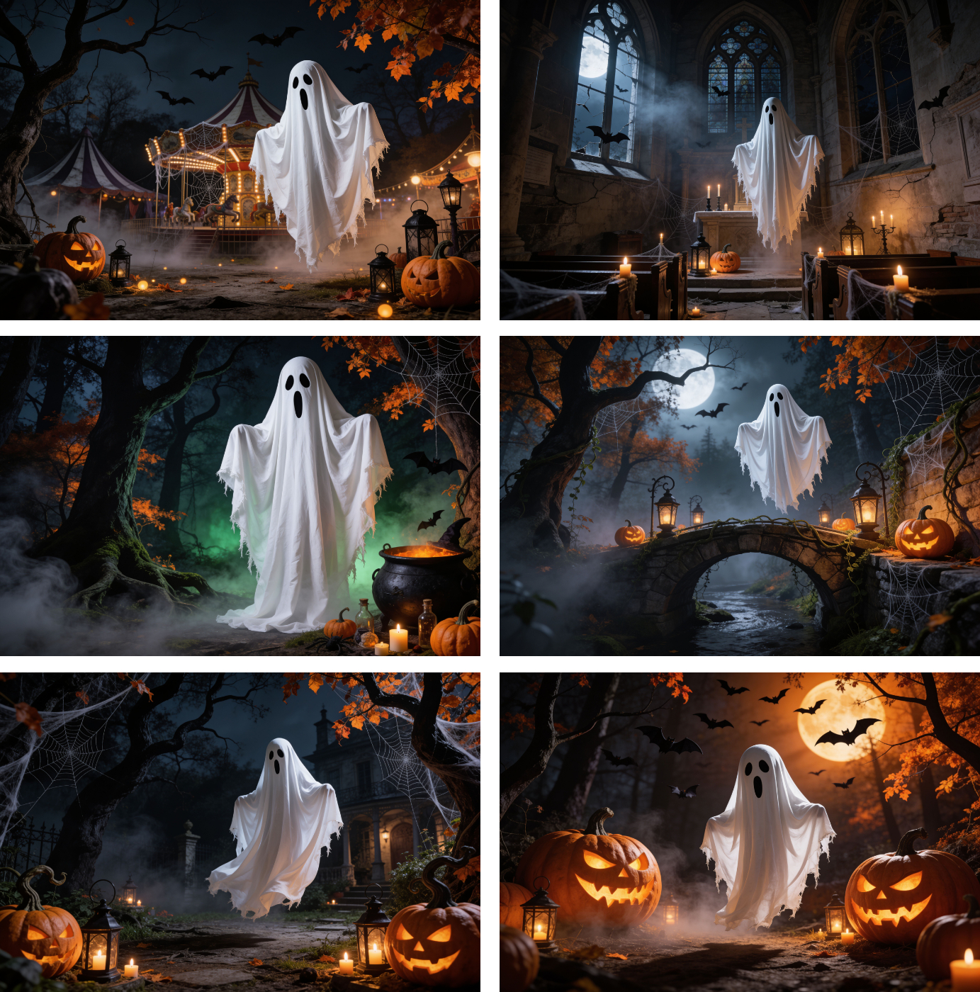 Halloween Digital Backdrops, Ghost Photography Backgrounds, Spooky Portrait Scenes, Haunted Forest JPG  Set - Thumbnail 4
