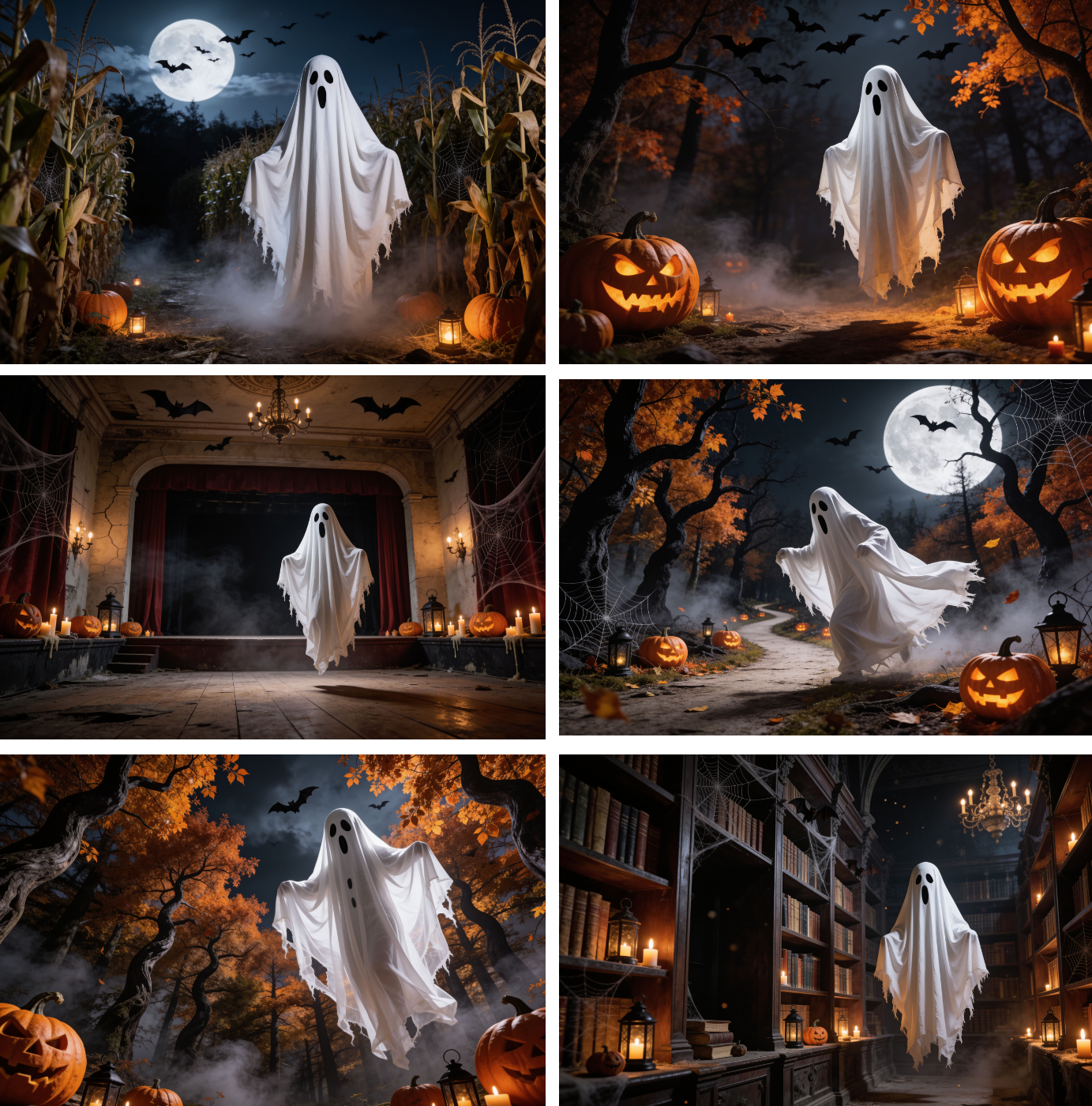 Halloween Digital Backdrops, Ghost Photography Backgrounds, Spooky Portrait Scenes, Haunted Forest JPG  Set - Thumbnail 5