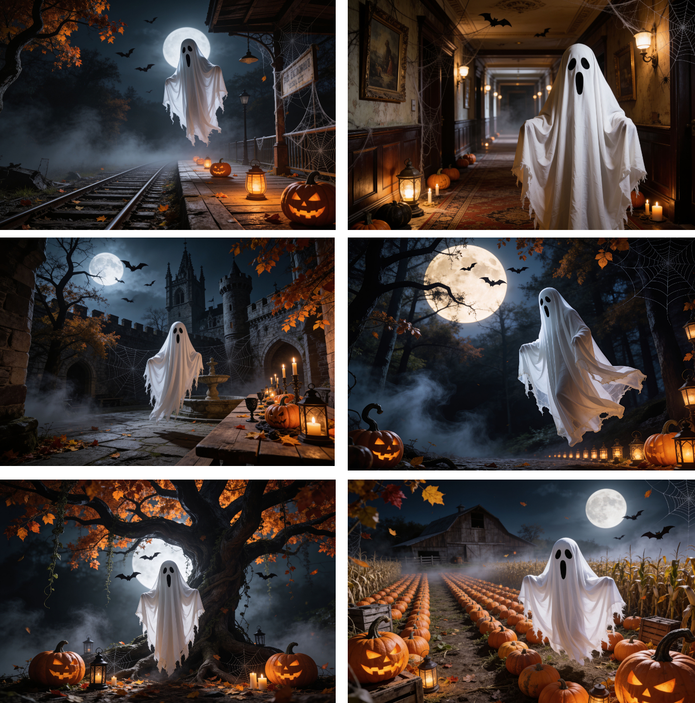 Halloween Digital Backdrops, Ghost Photography Backgrounds, Spooky Portrait Scenes, Haunted Forest JPG  Set - Thumbnail 6