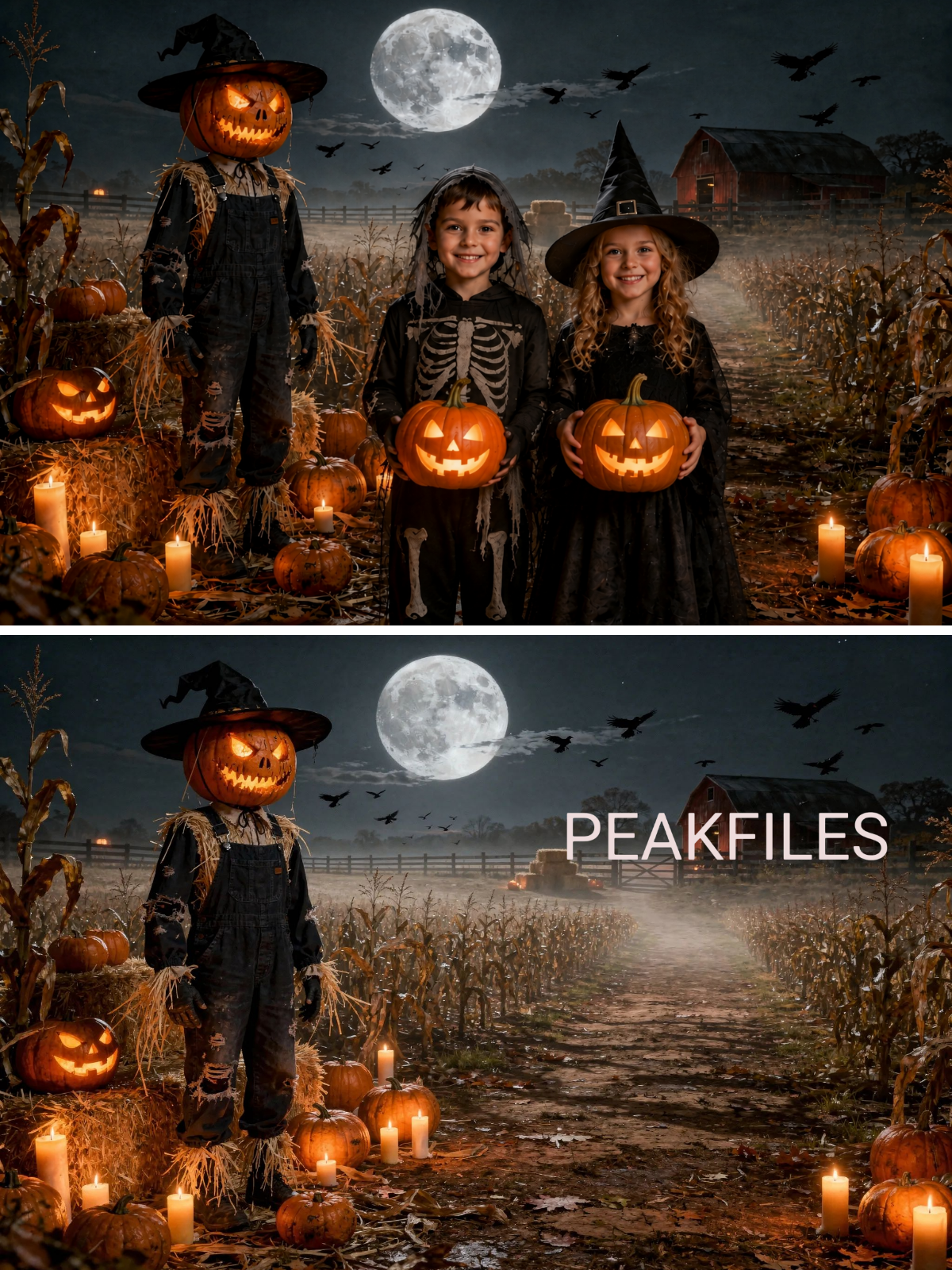 25 Halloween Scarecrow Digital Backdrops, Cornfield Farm JPG, Pumpkin Patch Photography, Kids Portrait Photography - Thumbnail 2