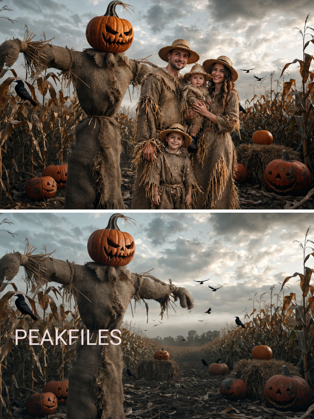 25 Halloween Scarecrow Digital Backdrops, Cornfield Farm JPG, Pumpkin Patch Photography, Kids Portrait Photography - Thumbnail 3