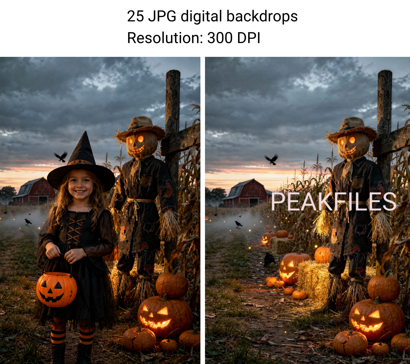 25 Halloween Scarecrow Digital Backdrops, Cornfield Farm JPG, Pumpkin Patch Photography, Kids Portrait Photography - Thumbnail 4