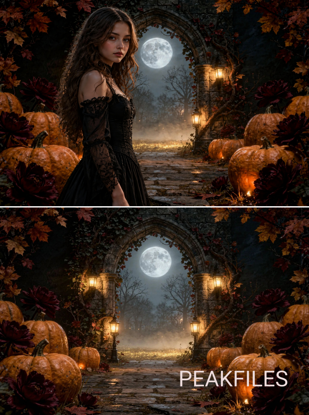 30 Halloween Digital Backdrops, Gothic Haunted Manor Moonlit Pumpkin Photography Backgrounds, Spooky Castle Party Decor - Thumbnail 2