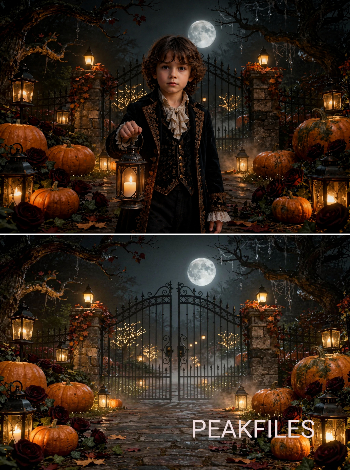 30 Halloween Digital Backdrops, Gothic Haunted Manor Moonlit Pumpkin Photography Backgrounds, Spooky Castle Party Decor - Thumbnail 3