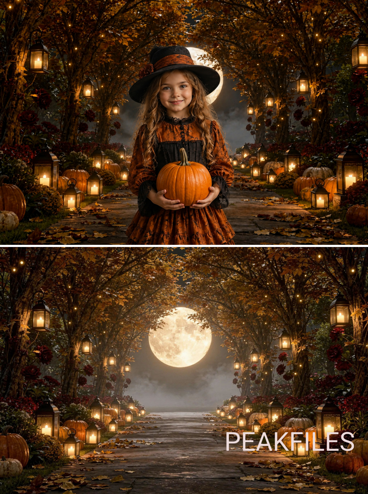 30 Halloween Digital Backdrops, Gothic Haunted Manor Moonlit Pumpkin Photography Backgrounds, Spooky Castle Party Decor - Thumbnail 4