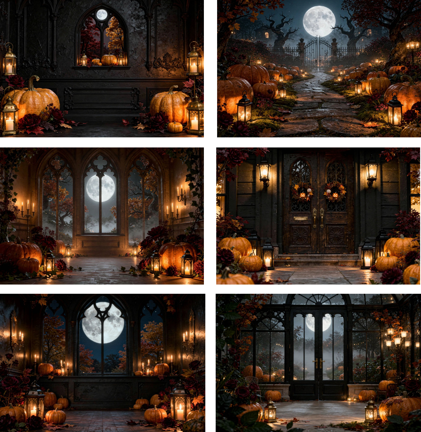 30 Halloween Digital Backdrops, Gothic Haunted Manor Moonlit Pumpkin Photography Backgrounds, Spooky Castle Party Decor - Thumbnail 6