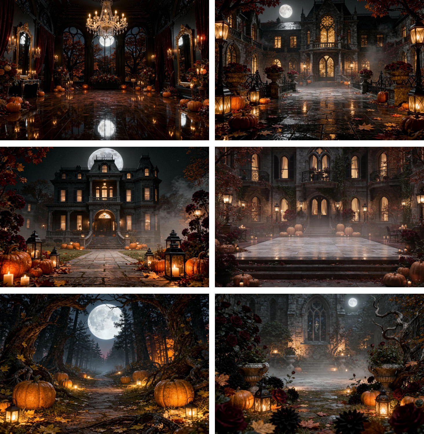 30 Halloween Digital Backdrops, Gothic Haunted Manor Moonlit Pumpkin Photography Backgrounds, Spooky Castle Party Decor - Thumbnail 7