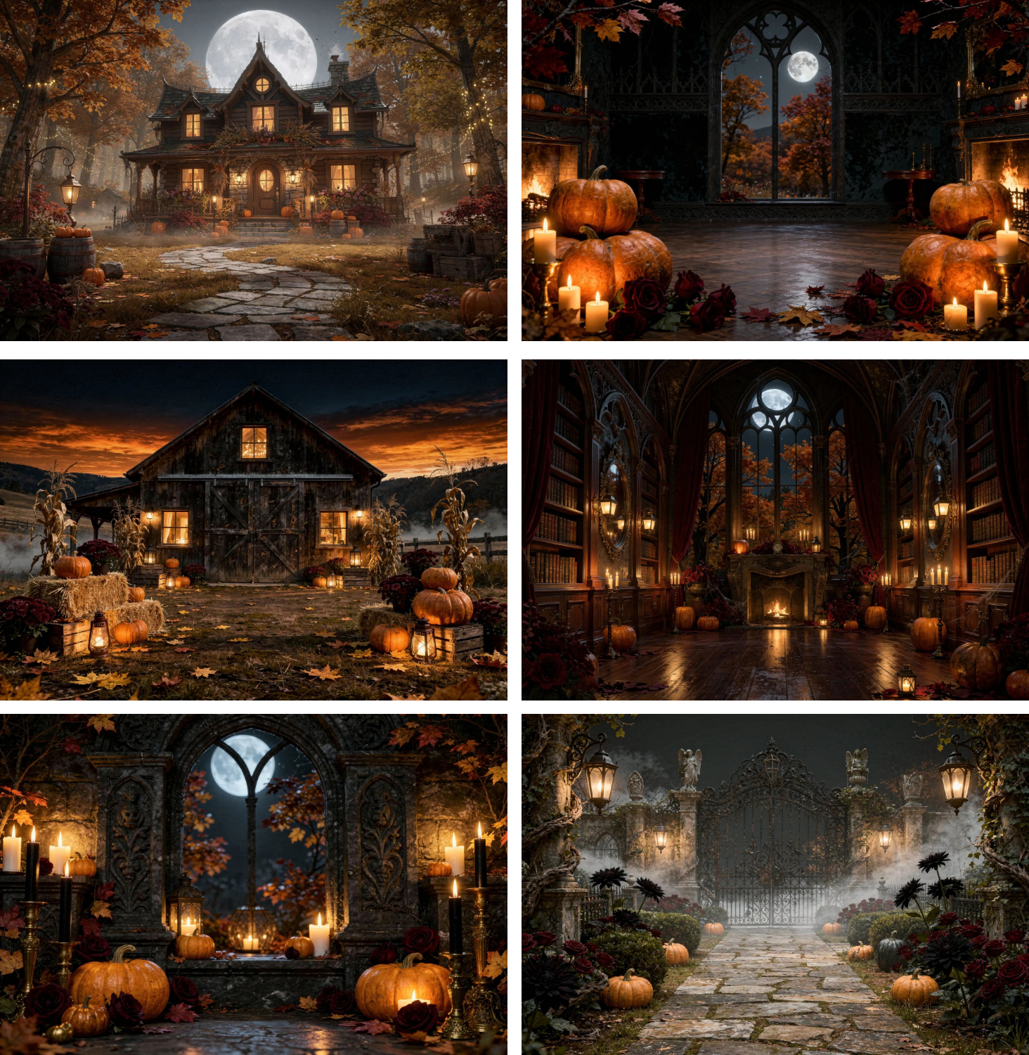 30 Halloween Digital Backdrops, Gothic Haunted Manor Moonlit Pumpkin Photography Backgrounds, Spooky Castle Party Decor - Thumbnail 8