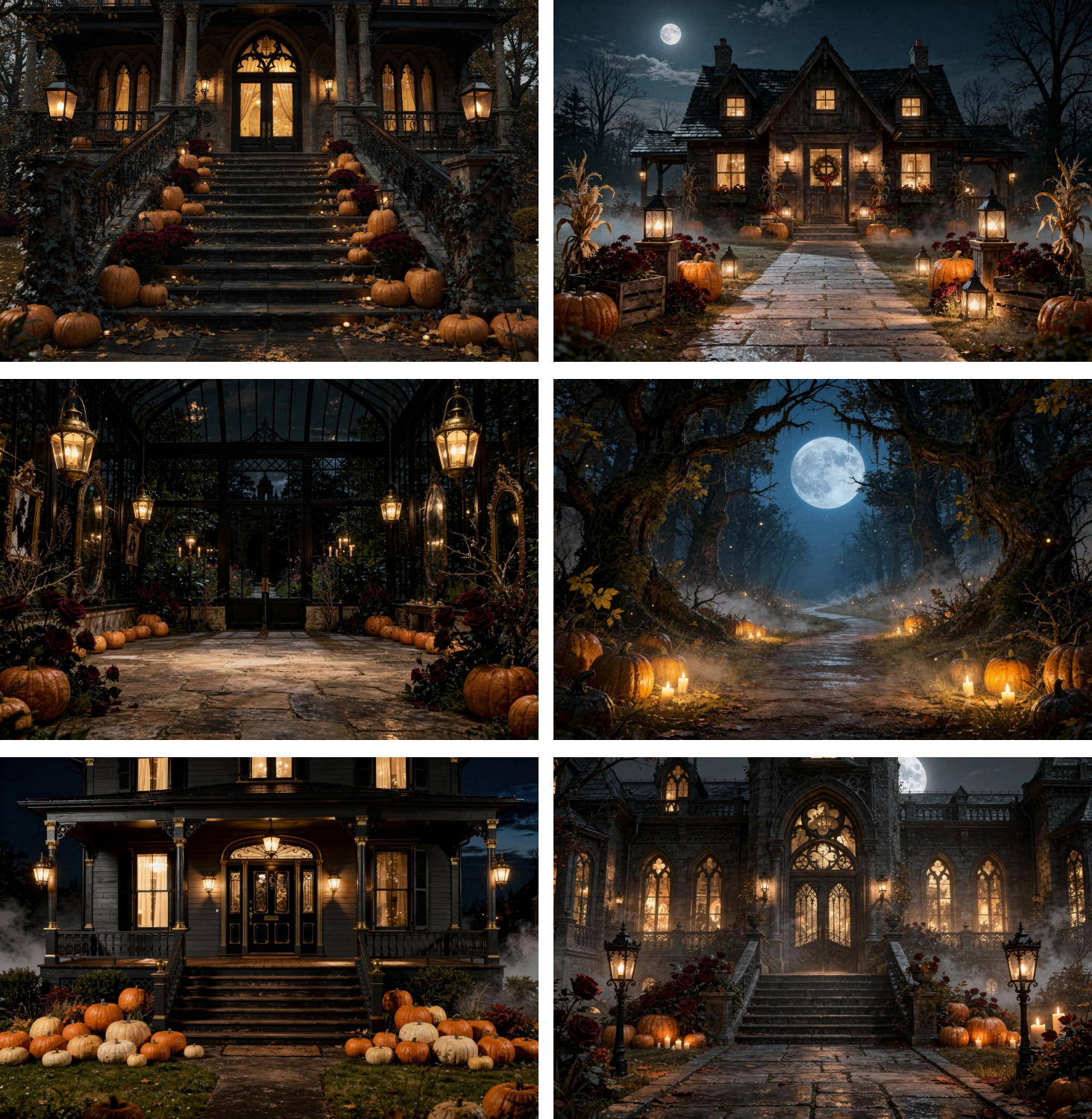 30 Halloween Digital Backdrops, Gothic Haunted Manor Moonlit Pumpkin Photography Backgrounds, Spooky Castle Party Decor - Thumbnail 9