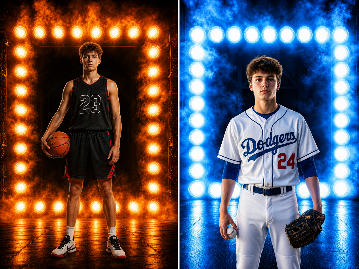 50 Sports Spotlights Digital Backdrops, Athlete Portrait Photography, Neon Stadium Lights, Team Media Day Background, Sports Banner Template - Thumbnail 5