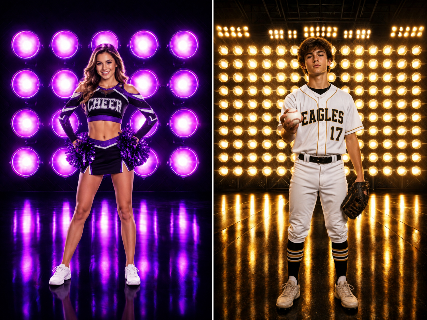 50 Sports Spotlights Digital Backdrops, Athlete Portrait Photography, Neon Stadium Lights, Team Media Day Background, Sports Banner Template - Thumbnail 7