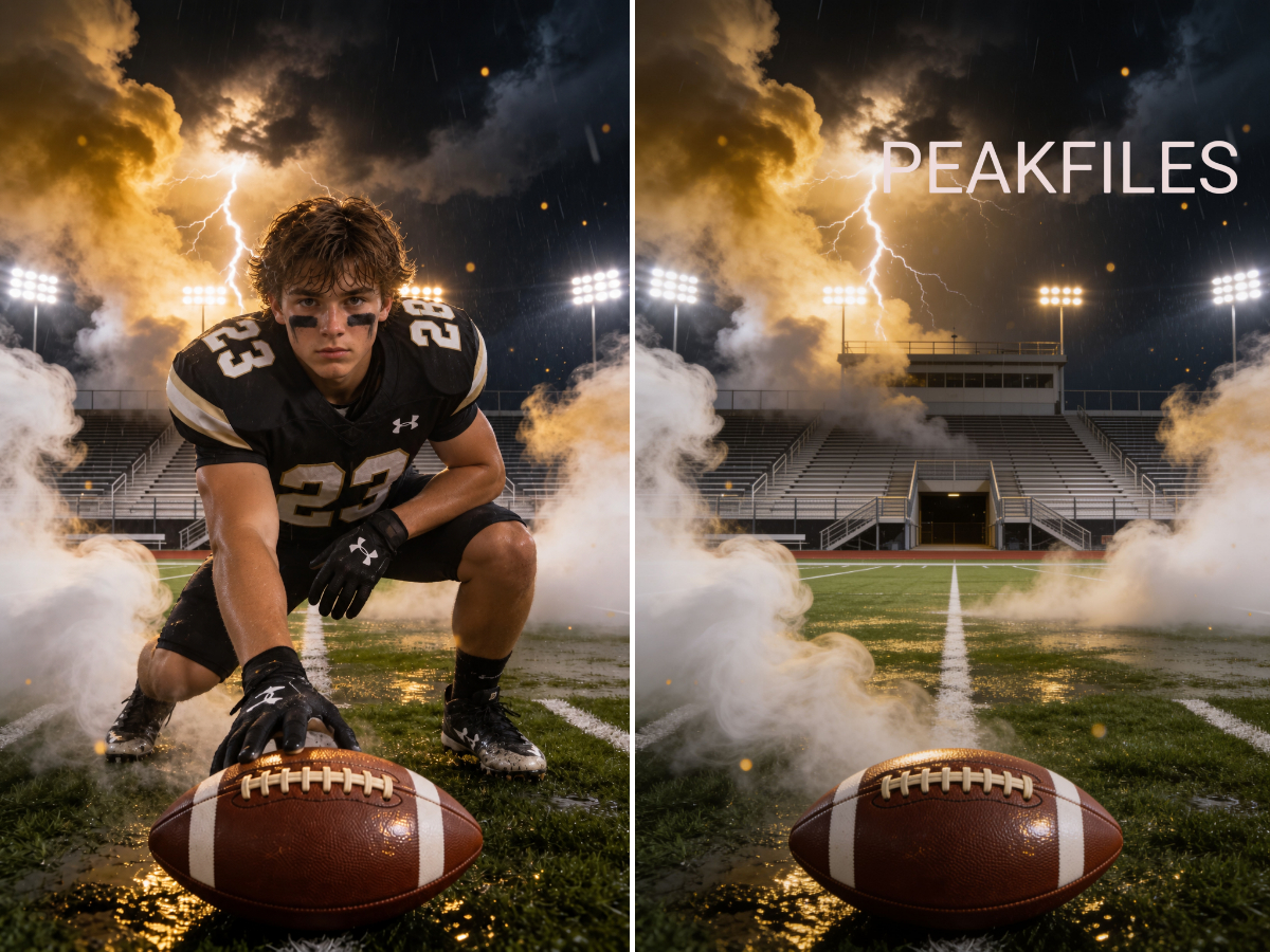 65 High School Football Senior Night Digital Backdrops, Sports Photography Portraits, Stadium Smoke Bundle, Player JPG Backgrounds - Thumbnail 2
