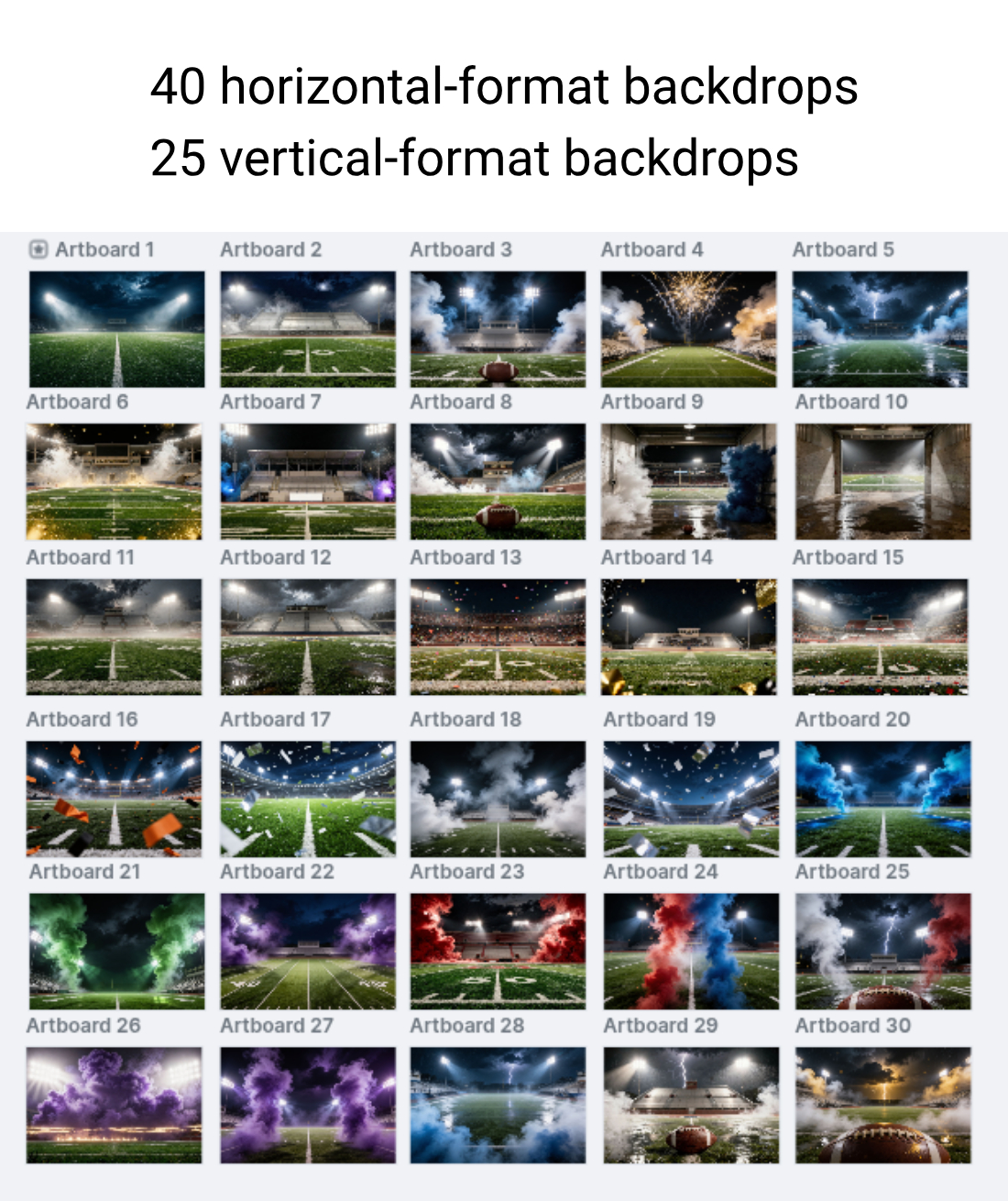 65 High School Football Senior Night Digital Backdrops, Sports Photography Portraits, Stadium Smoke Bundle, Player JPG Backgrounds - Thumbnail 10