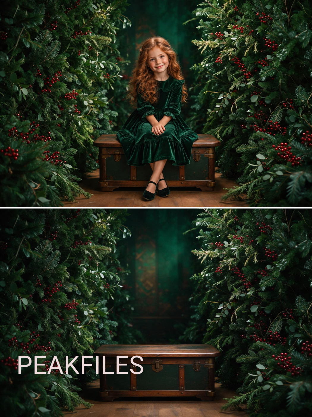 Emerald Green Christmas Digital Backgrounds, Holiday Photo Backdrops, Cozy Nook Set - Thumbnail 2
