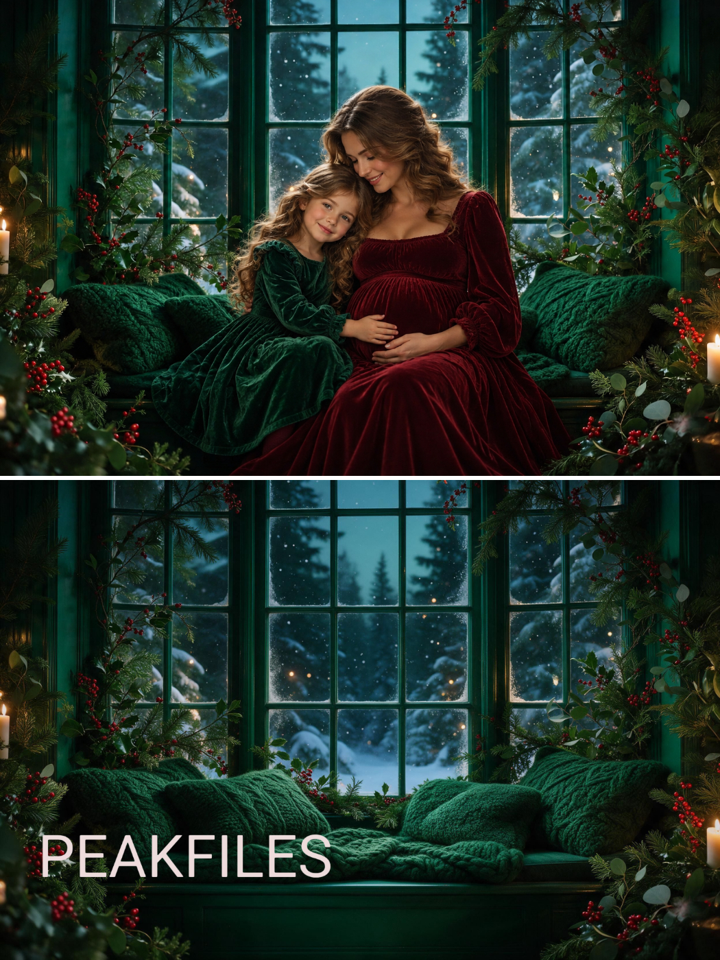 Emerald Green Christmas Digital Backgrounds, Holiday Photo Backdrops, Cozy Nook Set - Thumbnail 3