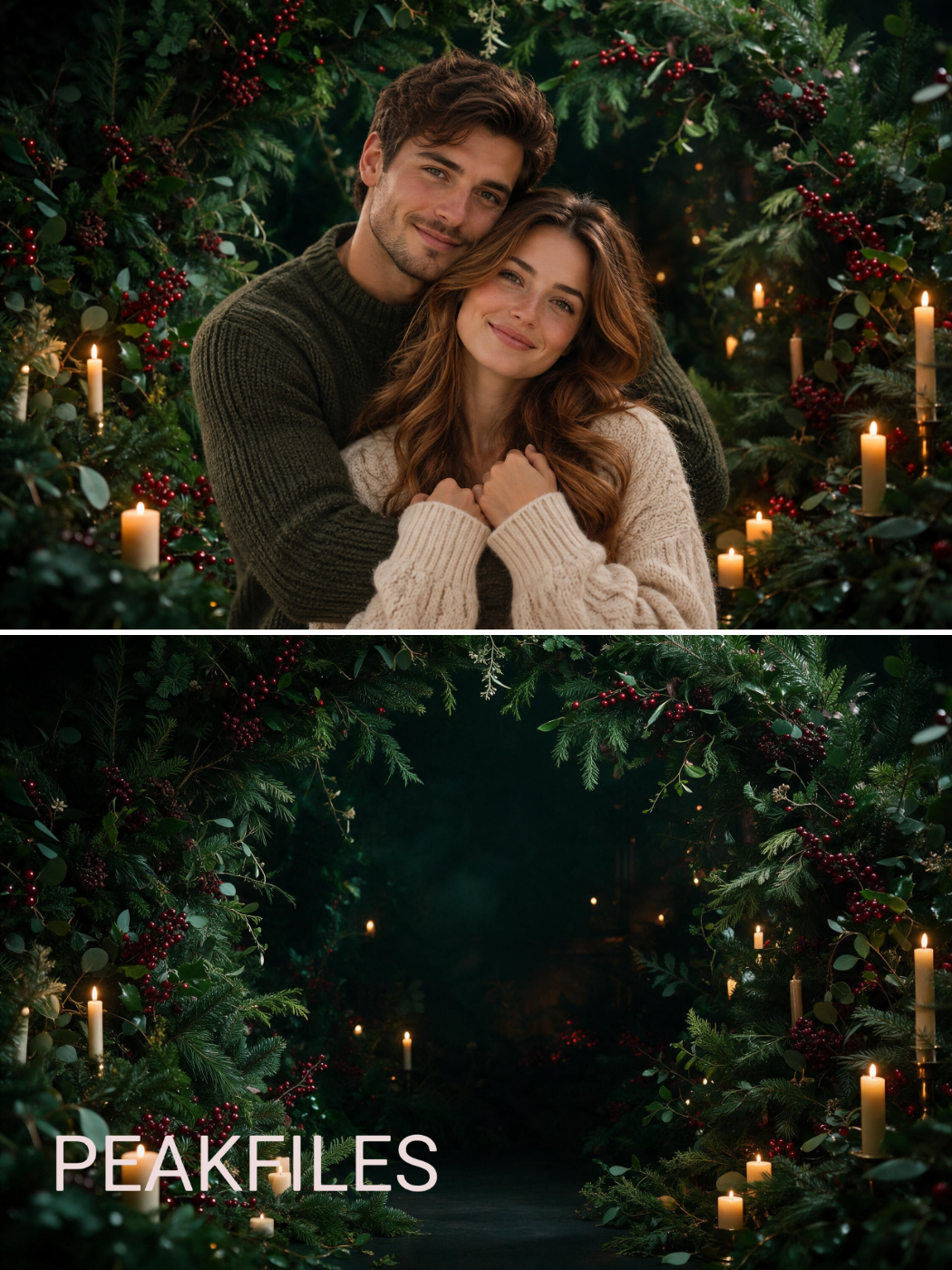 Emerald Green Christmas Digital Backgrounds, Holiday Photo Backdrops, Cozy Nook Set - Thumbnail 4