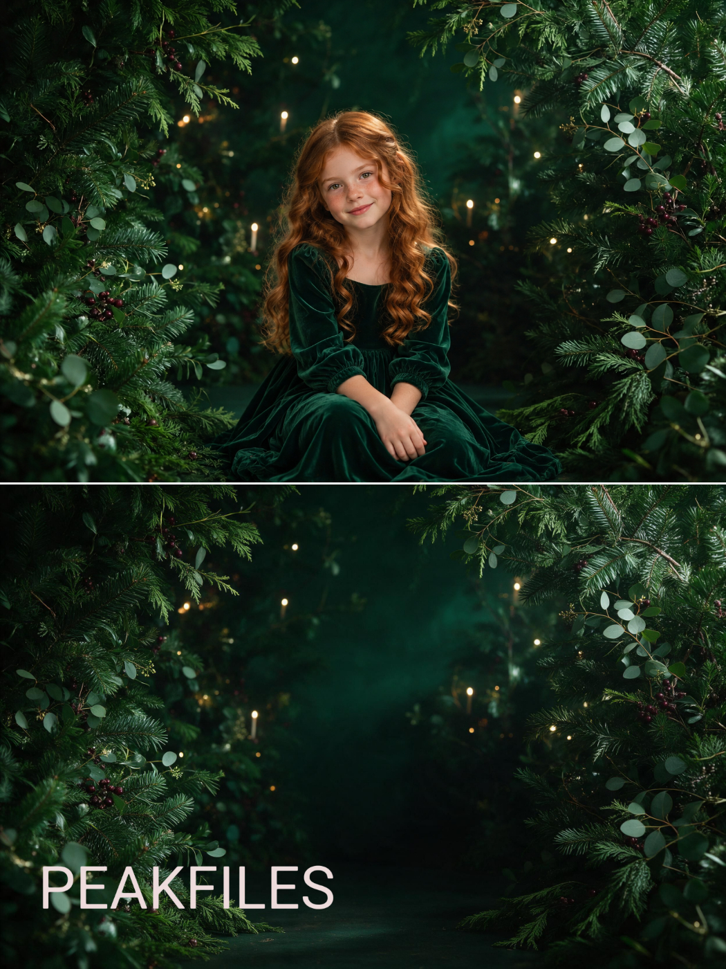 Emerald Green Christmas Digital Backgrounds, Holiday Photo Backdrops, Cozy Nook Set - Thumbnail 5