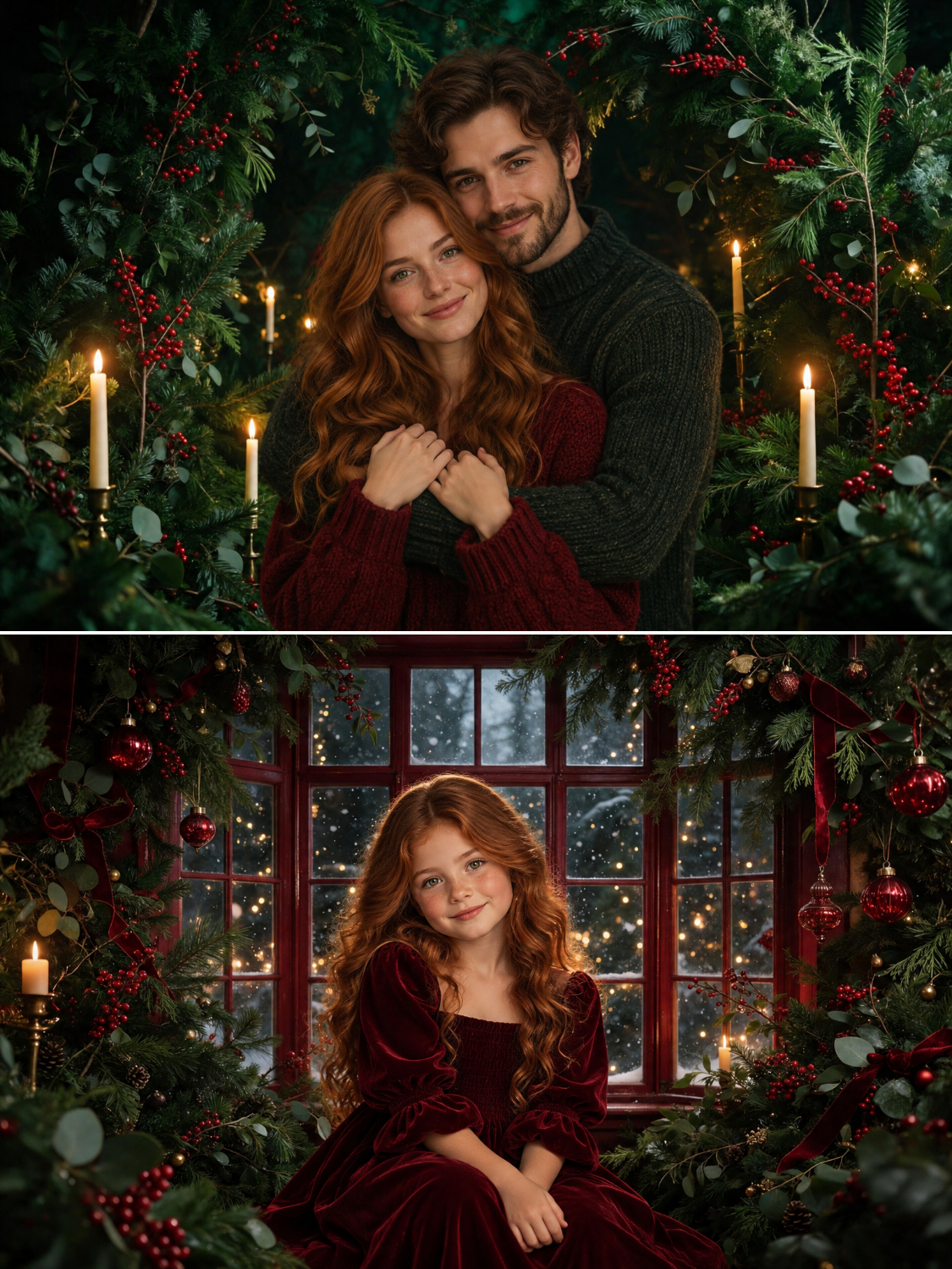 Emerald Green Christmas Digital Backgrounds, Holiday Photo Backdrops, Cozy Nook Set - Thumbnail 7