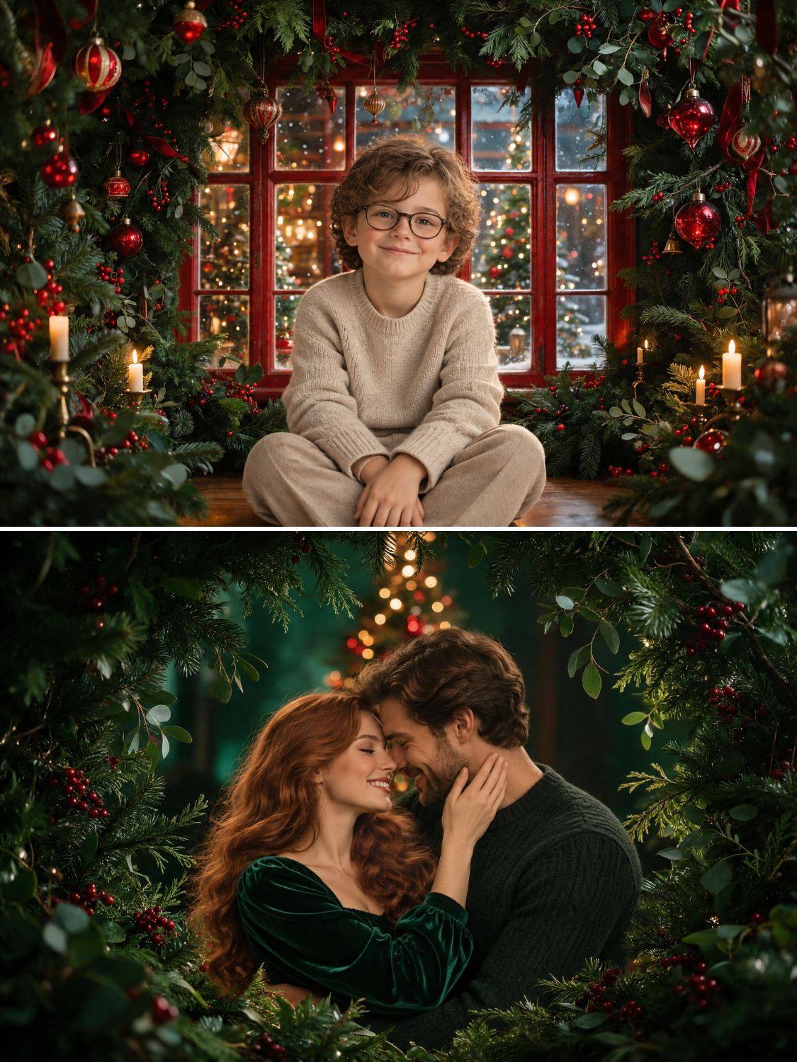 Emerald Green Christmas Digital Backgrounds, Holiday Photo Backdrops, Cozy Nook Set - Thumbnail 8