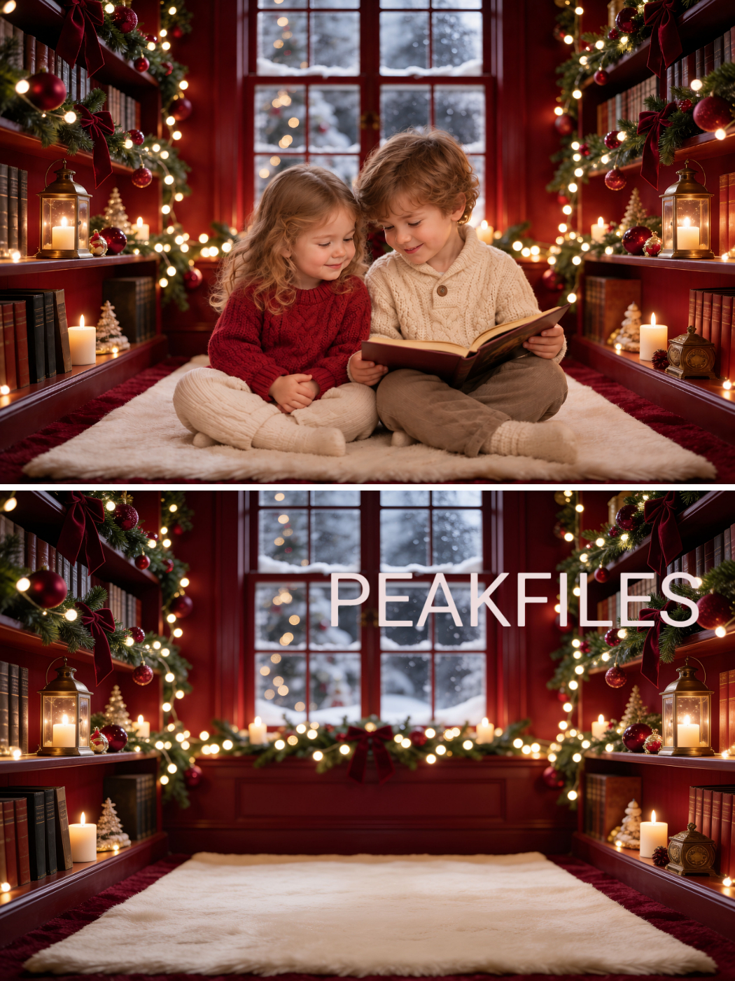 60 Red Christmas Nook Digital Backdrops: Christmas Photography Backgrounds - Thumbnail 5