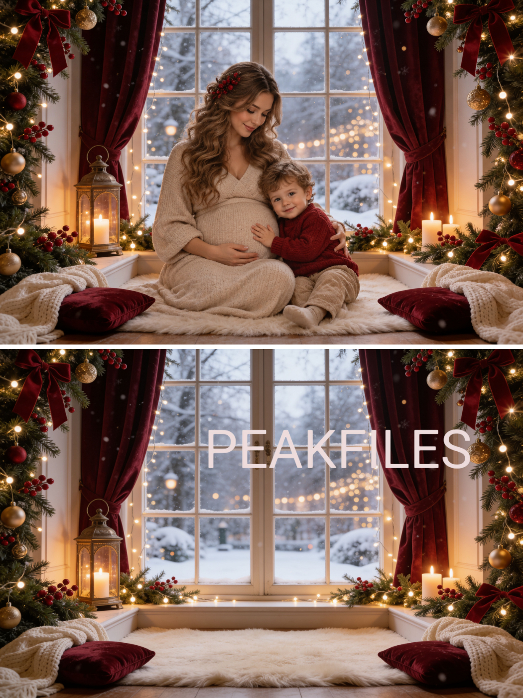 60 Red Christmas Nook Digital Backdrops: Christmas Photography Backgrounds - Thumbnail 6