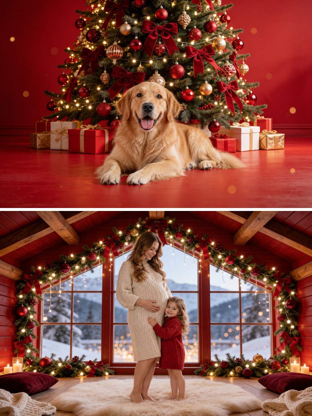 60 Red Christmas Nook Digital Backdrops: Christmas Photography Backgrounds - Thumbnail 8
