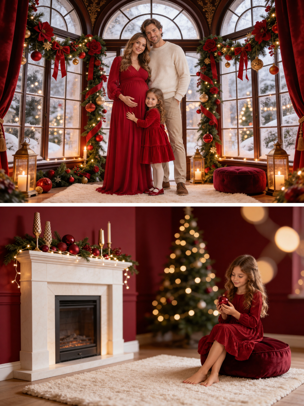 60 Red Christmas Nook Digital Backdrops: Christmas Photography Backgrounds - Thumbnail 9