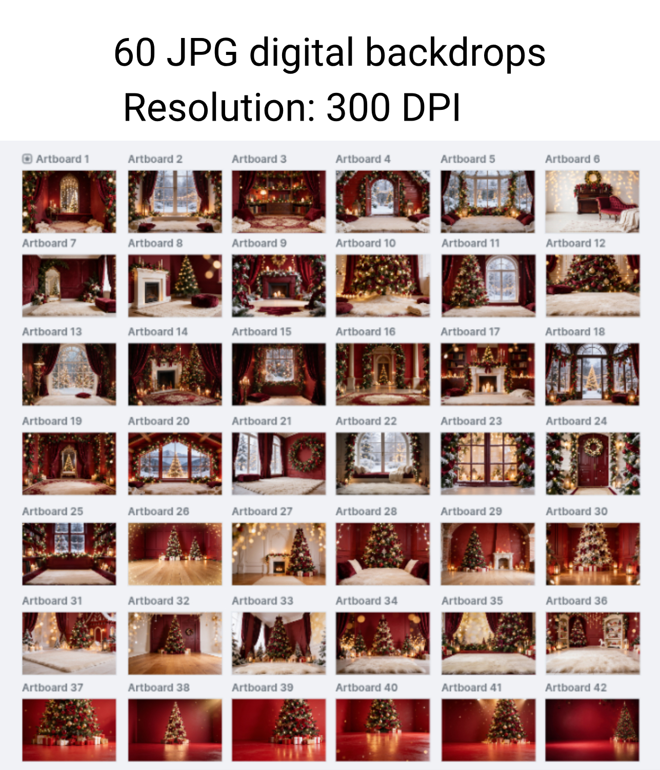 60 Red Christmas Nook Digital Backdrops: Christmas Photography Backgrounds - Thumbnail 10