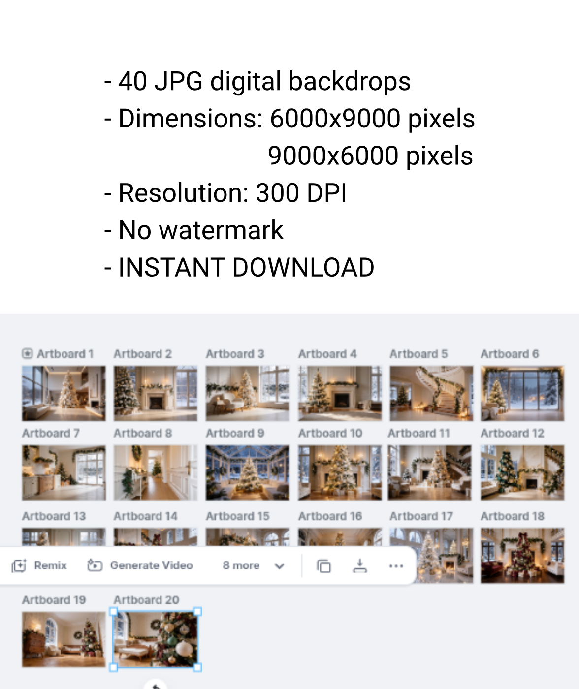 Christmas Digital Backdrops, Home Photography Backgrounds, 40 Portrait & Horizontal - Thumbnail 9