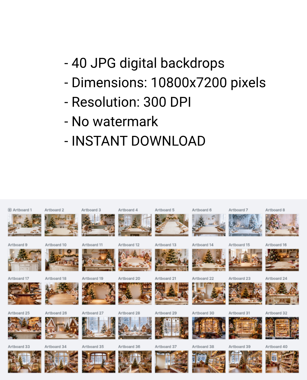 Christmas Gingerbread Digital Backdrops, 40 Kids Holiday Photography Scenes - Thumbnail 10