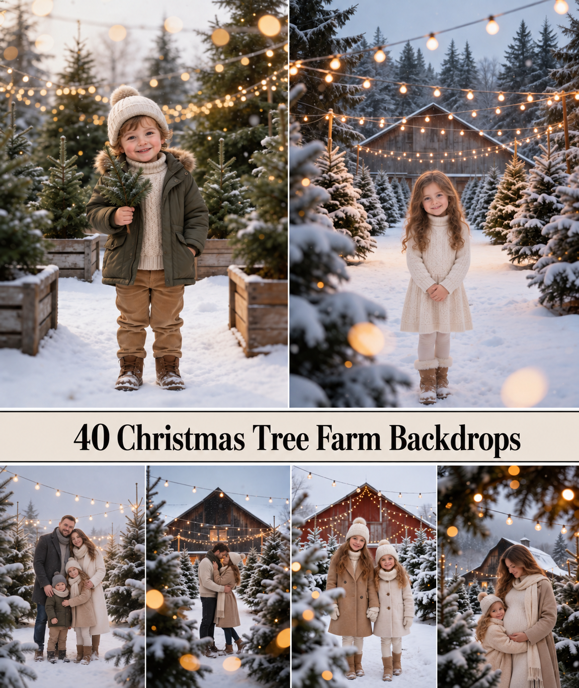 Christmas Tree Farm Digital Backdrops, 40 Winter Photography Backgrounds - Image 1