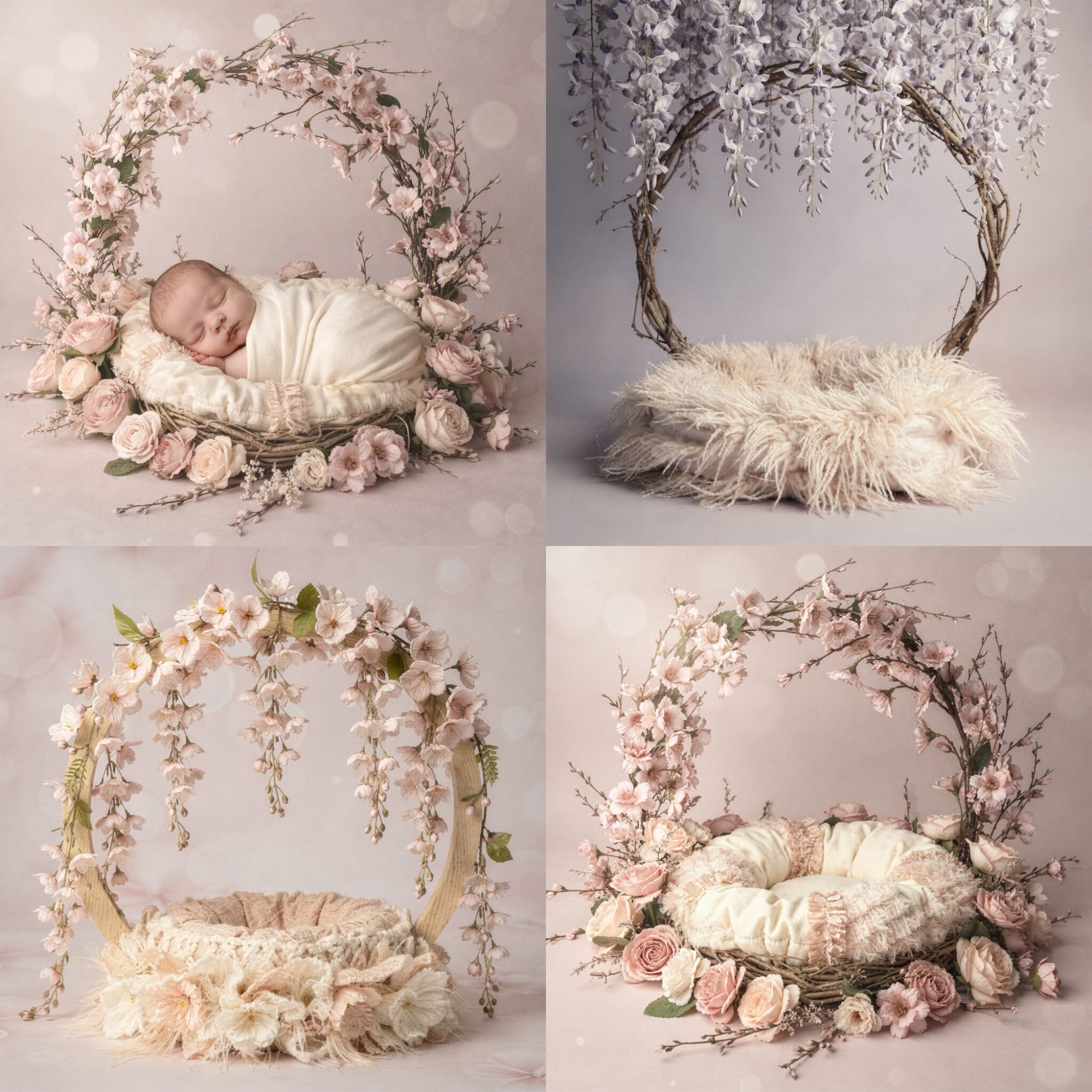 Newborn Photography Backdrop Set – Blush Floral Nest - Image 1