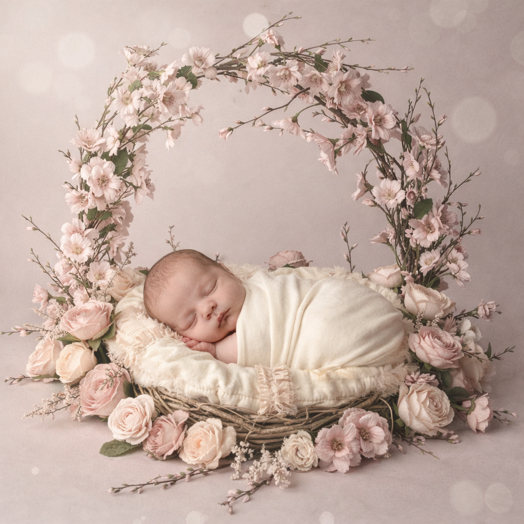 Newborn Photography Backdrop Set – Blush Floral Nest - Thumbnail 2