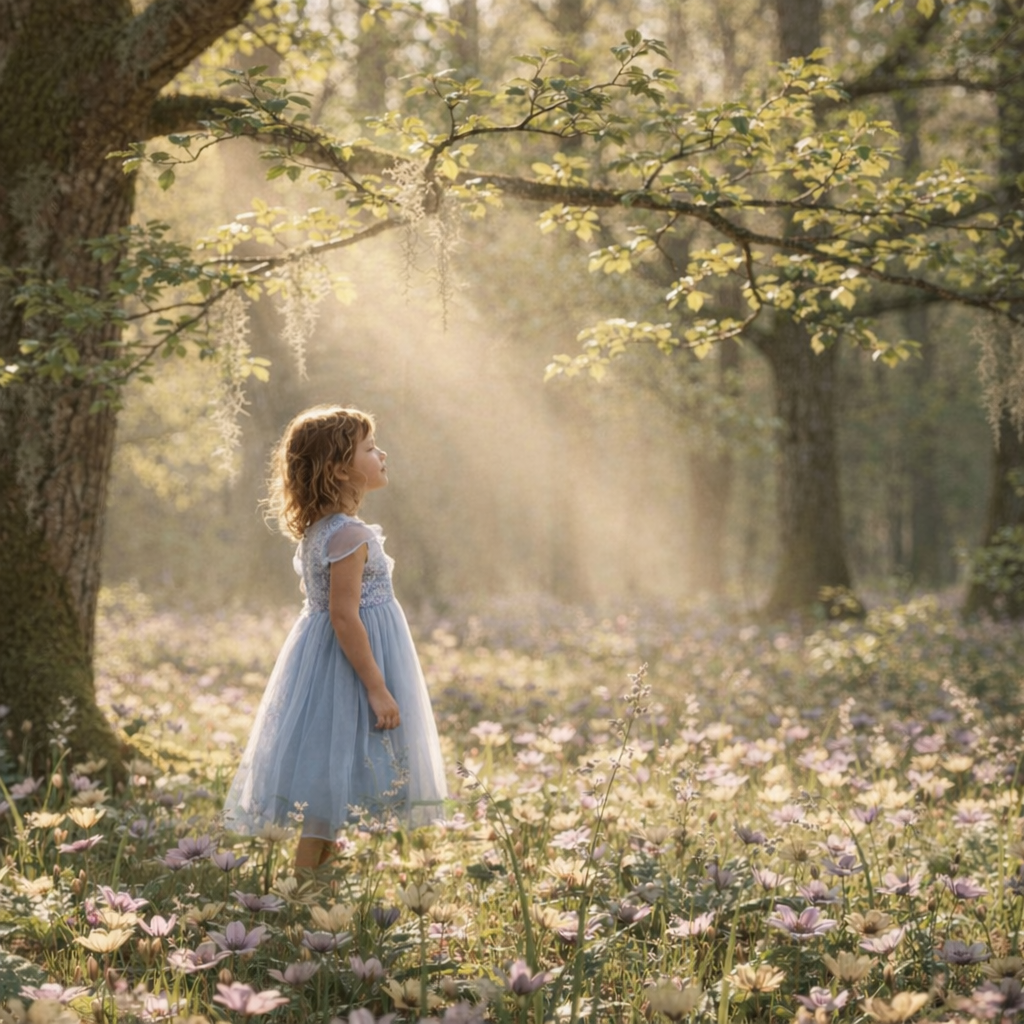 Dreamy Forest Wildflower Backdrop, Golden Light Woodland Background, Spring Meadow Photography Backdrop, Child Composite Digital Background - Image 1