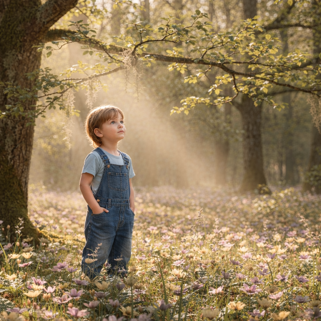 Dreamy Forest Wildflower Backdrop, Golden Light Woodland Background, Spring Meadow Photography Backdrop, Child Composite Digital Background - Thumbnail 2